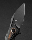 Bestech Nuke BT2107E frame lock detail – black titanium frame lock, ceramic bearing flipper