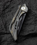 Bestech Vigil BT2201D bronze titanium detail – warm antique stonewash, two-tone with black blade