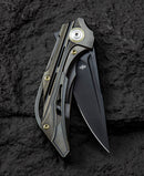 Bestech Vigil BT2201D side view – bronze titanium frame lock, black M390 blade contrast