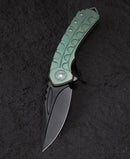 Bestech Buwaya BT2203D front view – M390 black stonewash blade, retro green titanium handle