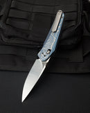 Bestech Mothus BT2206A closed view – 4.58 inch closed blue titanium bar lock folder with thumb disk