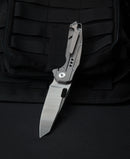 Bestech Nyxie BT2209C closed view – 4.35 inch closed grey titanium frame lock folder with carbon fiber inlay