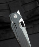 Bestech Nyxie BT2209C spine detail – 4mm S35VN blade spine with stonewash finish and titanium backspacer