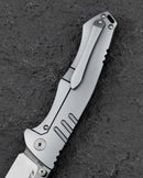 Bestech Keen II BT2301B handle detail – black titanium frame with marble carbon fiber inlay and flipper tab