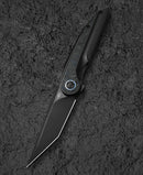 Bestech Blind Fury BT2303F front view – M390 black stonewash blade with blue marble titanium handle