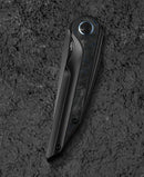 Bestech Blind Fury BT2303F side view – black stonewash titanium handle with blue marble carbon fiber inlay