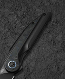 Bestech Blind Fury BT2303F spine detail – black stonewash M390 blade spine and titanium backspacer