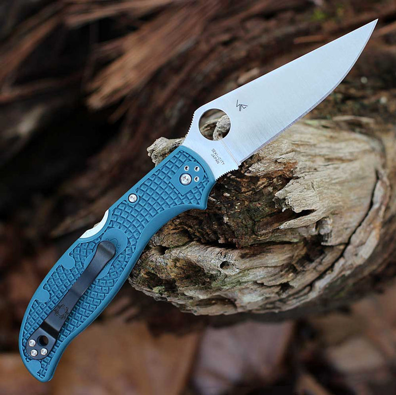 Spyderco Stretch 2 XL Lightweight – 3.99" Satin K390 PlainEdge Blade, Blue FRN Handles – C258FPK390