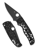 Spyderco Edgerati C266BKALBKP front view – 3.57" black DLC CPM S30V folding knife with black aluminum handle, shown open and closed