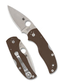 Spyderco Native 5 Sprint Run C41GPBN15V5 front view – 2.95″ satin CPM 15V drop point folding knife, brown G-10