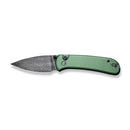 CIVIVI Qubit Button Lock Knife Green Aluminum Handle (2.98" Black Hand Rubbed Damascus Blade) C22030E-DS1