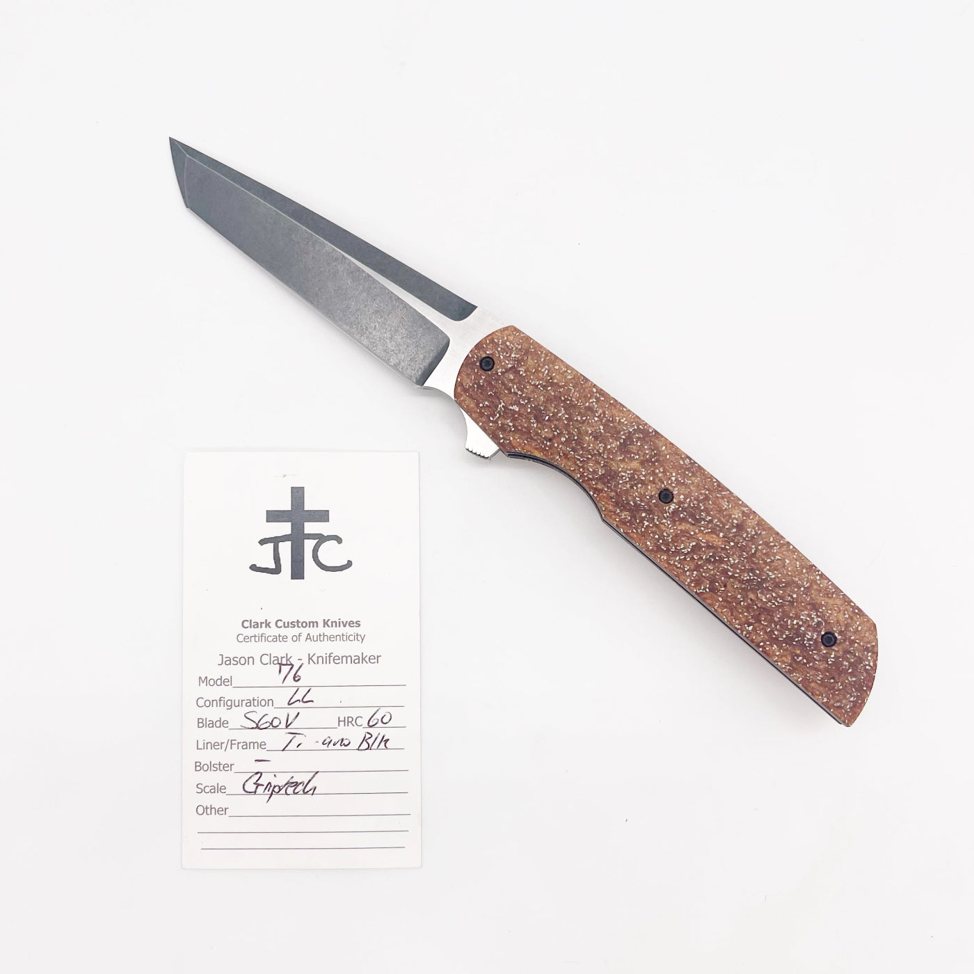 Clarks Customised Clark Custom Knives Model 76 Flipper S60V Liner Lock