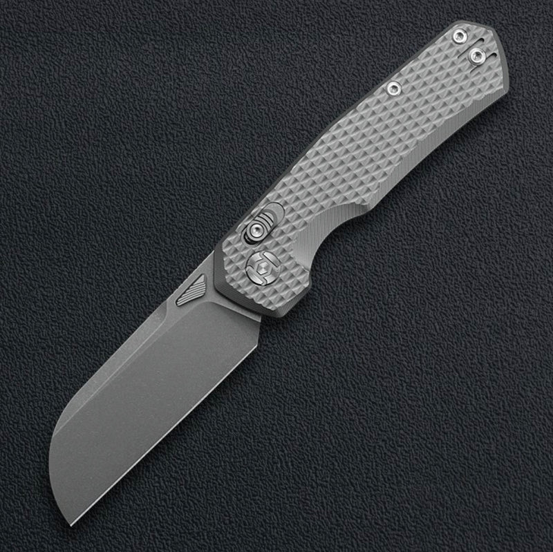 Kunwu Compact Chad Folding Knife – 3.11in PM60 Stonewashed Blade, Titanium Handle