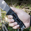 HX Outdoors Rock Apex Pro D-342 black G10 handle detail with 440 steel glass breaker