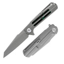 DreamTech D3403GR front view – 3.54″ M390 folding knife with titanium and green fluorescence carbon fiber handle