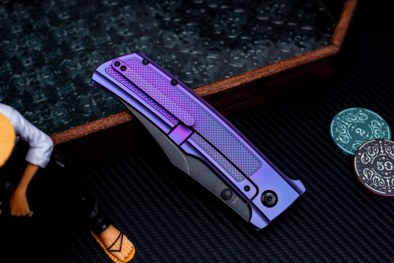 Bison Blackwash CPM S35VN Purple Anodized Titanium with Frag Pattern