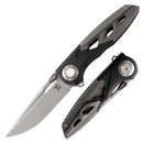 DreamTech D3931 front view – 3.5" satin M390 drop point folding knife, titanium and zirconium handle, button lock