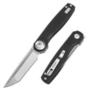 DreamTech D4002GB front view – 4.45" satin D2 tanto folding knife, black G10 handle, button lock