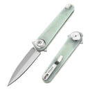 DreamTech D4052GJ front view – 4.29" satin 14C28N spear point folding knife, jade G10 handle, button lock
