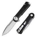 DreamTech D4134GB front view – 3.98" satin D2 drop point folding knife, black G10 handle, button lock