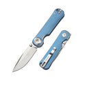 DreamTech D4245T D4245TVBL front view – 4.02" VG10 drop point folding knife with blue titanium handle and button lock