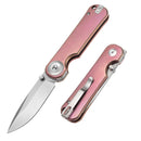DreamTech D4245 D4245TVP front view – 4.02" VG10 drop point folding knife with pink anodized titanium handle and button lock
