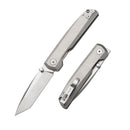 DreamTech D4283TG front view – 3.98" satin D2 tanto folding knife, gray titanium handle, liner lock