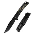 DreamTech D4368VB front view – 4.02" black stonewash VG10 drop point folding knife with titanium and carbon fiber handle
