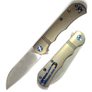 DreamTech D4453LBR front view – 3.15″ satin 14C28N sheepsfoot folding knife with bronze titanium handle