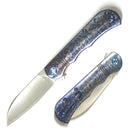 DreamTech D4453LF front view – 3.15″ satin 14C28N sheepsfoot folding knife with flamed titanium handle