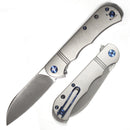 DreamTech D4453LG front view – 3.15″ satin 14C28N sheepsfoot folding knife with gray titanium handle