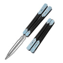 DreamTech Balisong D4548SBL front view – 4.21" 7Cr17 butterfly knife with blue TC4 titanium and 7075 aluminum handles