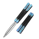 DreamTech Balisong D4548SF front view – 4.21" 7Cr17 butterfly knife with flamed TC4 titanium and 7075 aluminum handles