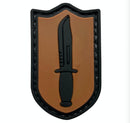 Dagger Shield Morale Patch DG-BR front view – 1.18″ x 1.97″ brown shield with black dagger 3D PVC patch