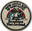 Your Little Ray of Sarcastic Sunshine Raccoon Embroidered Morale Patch E-YGDD front view – 3.07″ round raccoon and rainbow embroidered patch