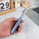 Remette RT-ELIGO EGB4 closed view – 3.90" closed titanium folding knife with tip-up pocket clip