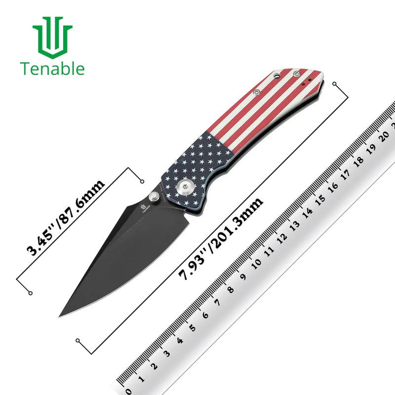 Tenable Fenrir T1034V9 – Jade G10 American Flag Handle, 3.48" Blackwashed Nitro-V Blade, Sparrow Knife Co. Design