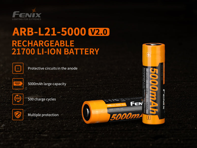 Fenix ARB-L21-5000 V2 – 5000mAh Rechargeable 21700 Li-ion Battery