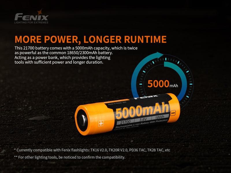 Fenix ARB-L21-5000 V2 – 5000mAh Rechargeable 21700 Li-ion Battery