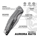FerraMonster AURORA RAYS FM23002-A – 3.46" M390 Drop Point Titanium Frame Lock Knife
