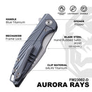 FerraMonster AURORA RAYS FM23002-D – 3.46" M390 Drop Point Blue Titanium Frame Lock Knife
