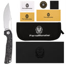 FerraMonster FERROX FM23006-B – 3.5" M390 Satin Blade, Dark Matter Black FatCarbon & Titanium Frame Lock Knife
