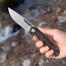 FerraMonster FERROX FM23006-B – 3.5" M390 Satin Blade, Dark Matter Black FatCarbon & Titanium Frame Lock Knife