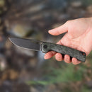FerraMonster FERROX FM23006-C – 3.5" Black Stonewash M390 Blade, Dark Matter Green FatCarbon & Titanium Frame Lock Knife
