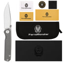FerraMonster Kroma FM23008-B – 2.95" Satin Elmax Folding Knife, Bead Blast Stonewash Titanium Handle, Frame Lock Gentleman’s EDC