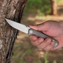 FerraMonster Kroma FM23008-B – 2.95" Satin Elmax Folding Knife, Bead Blast Stonewash Titanium Handle, Frame Lock Gentleman’s EDC