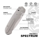 FerraMonster Spectrum FM23004-A – 3.31" Satin M390 Blade, Grey Titanium Crossbar Lock EDC Knife