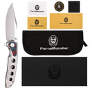 FerraMonster Valken FM23005-A – 3.46" M390 Belt Satin Clip Point Blade, Titanium Frame Lock with Nebula FatCarbon Inlay