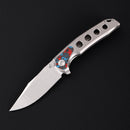 FerraMonster Valken FM23005-A – 3.46" M390 Belt Satin Clip Point Blade, Titanium Frame Lock with Nebula FatCarbon Inlay