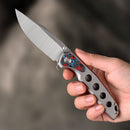 FerraMonster Valken FM23005-A – 3.46" M390 Belt Satin Clip Point Blade, Titanium Frame Lock with Nebula FatCarbon Inlay
